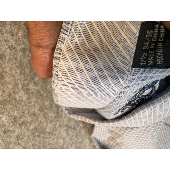 English Laundry Mens Blue White Micro Check Button Down Shirt 17.5 34/35 Stretch - Picture 7 of 9